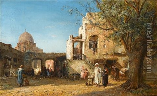 A Backstreet In Cairo Oil Painting - Paul Constantin Dominique Tetar van Elven