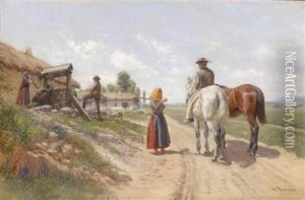 Encounter Outside The Village Oil Painting - Hermann Reisz