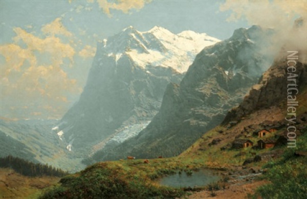 Kleine Scheidegg Mit Wetterhorn (berner Oberland) Oil Painting - Robert Schultze