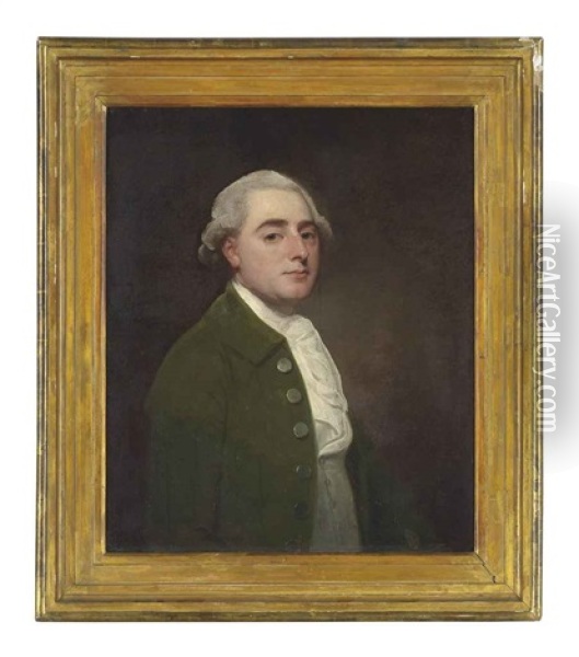 Portrait Of A Gentleman In A Green Coat, Traditionally Identified As Mr. Light Of Kelvedon Oil Painting - George Romney