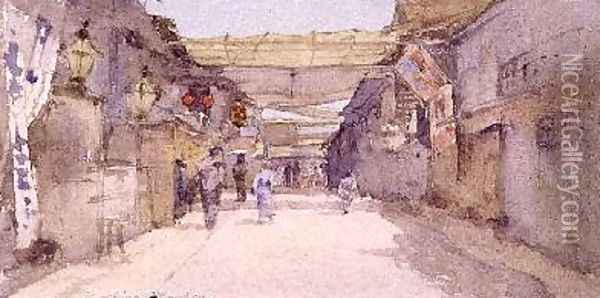 Japanese Street Scene Oil Painting - Mortimer Ludington Menpes