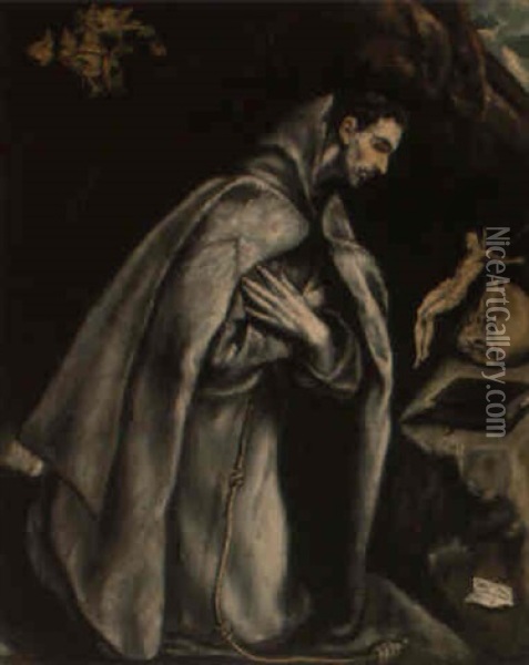 St. Francis Kneeling In Meditation Oil Painting -  El Greco