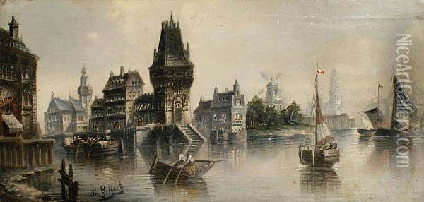 Harbour Scenes Oil Painting - Francois Ambroise Germain Gilbert