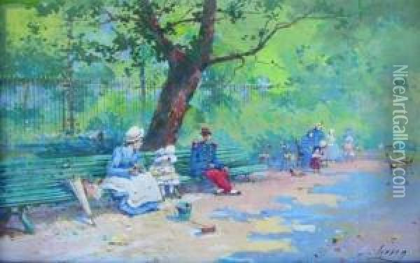 Au Parc Monceau Oil Painting - Eugene Galien-Laloue
