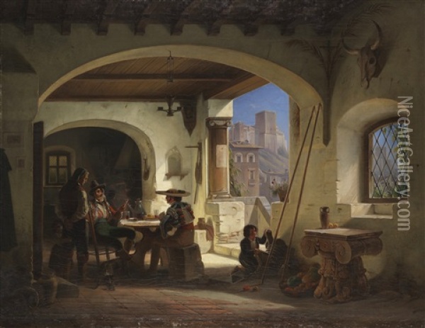 Picadores In Einer Spanischen Taverne Am Fuse Der Alhambra Oil Painting - Wilhelm Gail