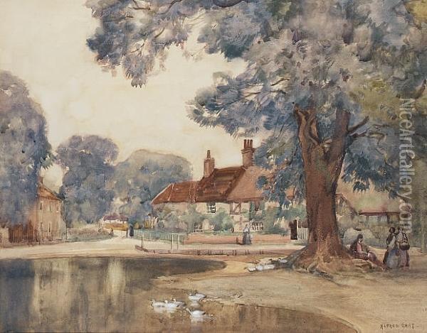 A Hampshire Village Oil Painting - Sir Alfred East