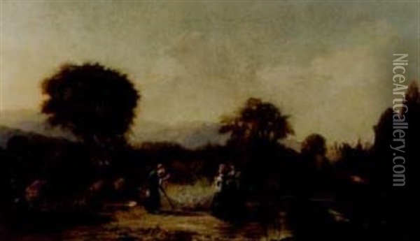 Fireside Chat In A Clearing Oil Painting - William Raphael