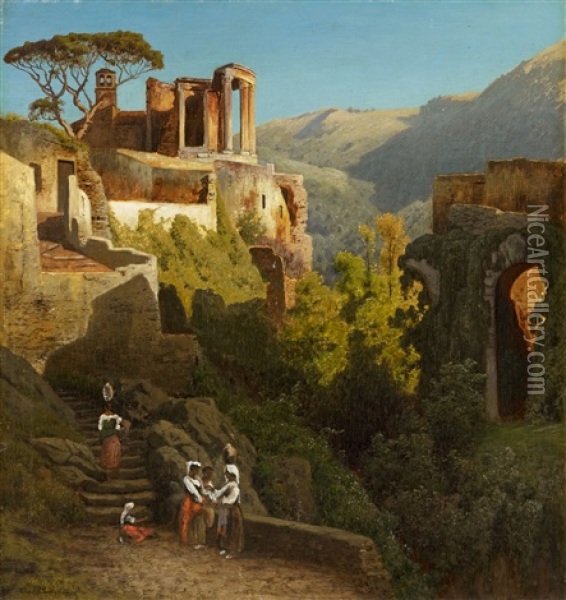 The Temple Of Vesta At Tivoli Oil Painting - Carl Jungheim