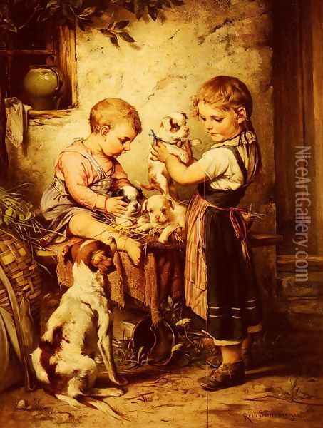 Puppy Love Oil Painting - Rosa Schweninger