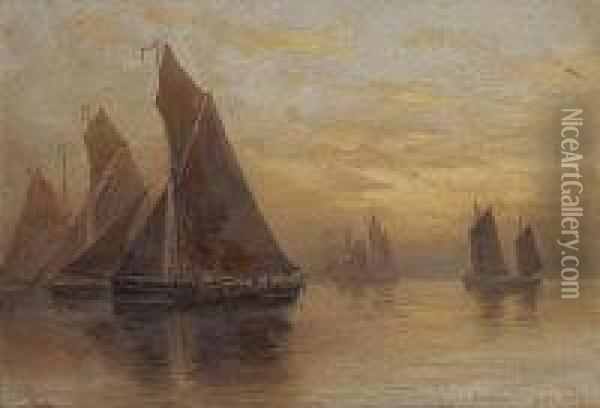 Dublin Bay Trawlers Oil Painting - Alexander Williams