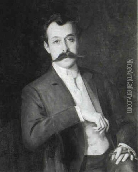 Portrait Of A Gentleman, Half Length, Holding A Cigar Oil Painting - Emile Fuchs