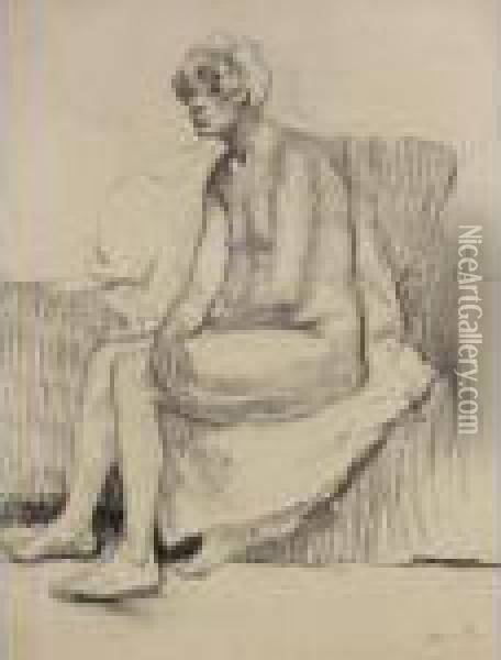Seated Nude Oil Painting - Theophile Alexandre Steinlen