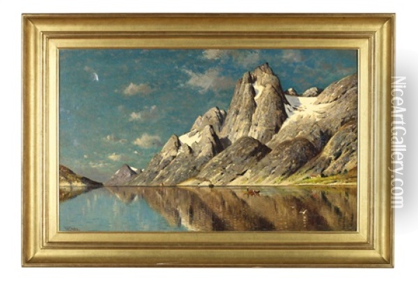 Fjordlandschaft, Figural Staffiert Oil Painting - Fritz Chwala