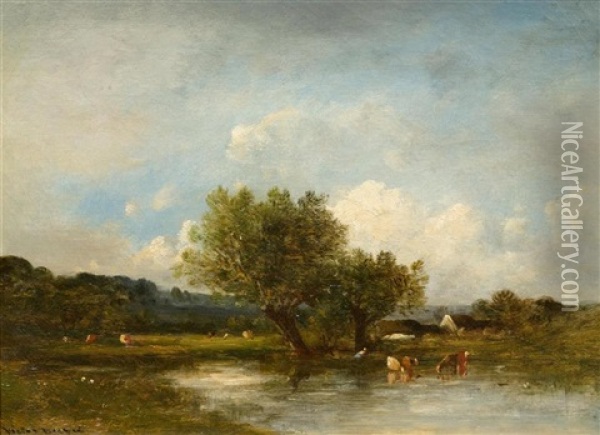 Cattle At A Pond Oil Painting - Leon Victor Dupre