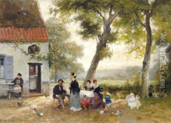 Le Pique-nique Oil Painting - Florent Nicolas Crabeels