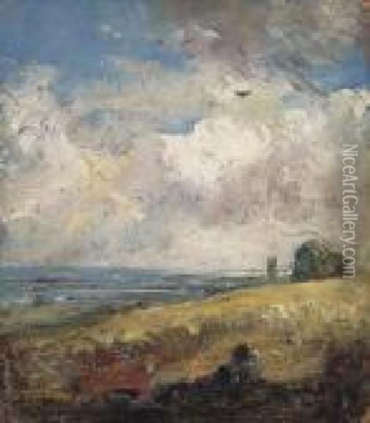 The Skylark, Dedham (recto); Study Of A Cow (verso) Oil Painting - John Constable