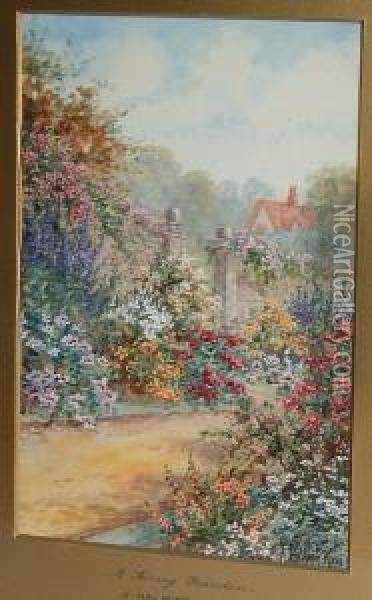 A Surrey Garden Oil Painting - Joseph Halford Ross
