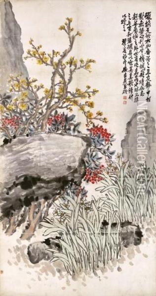 Winter Flowers Oil Painting - Wu Changshuo