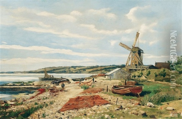 Flensburger Forde Oil Painting - Heinrich Petersen-Flensburg