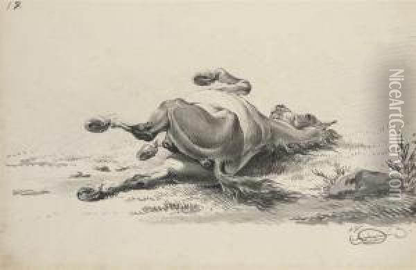 Stallion Rolling; Facing Away Oil Painting - Alexander Ossipovitch Orlovsky