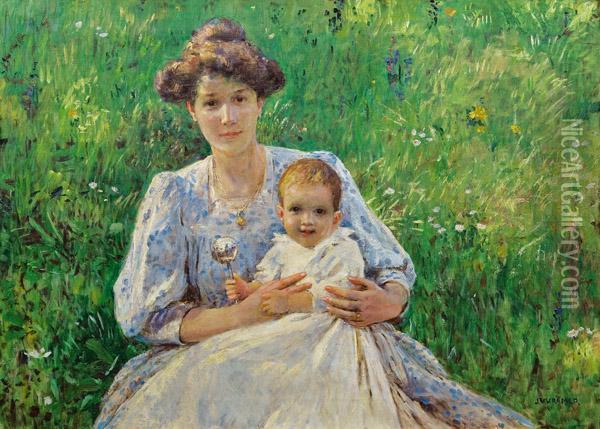 Mutter Und Kind Oil Painting - Johann Viktor Kramer