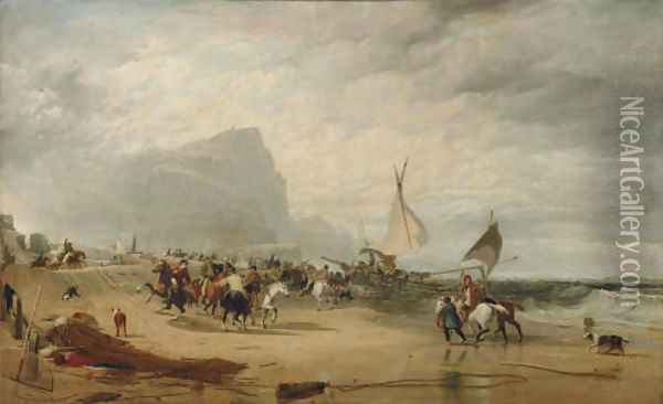 Smugglers Alarmed by an Unexpected Change from Hazy Weather while Landing Their Cargo Oil Painting - Sir Augustus Wall Callcott