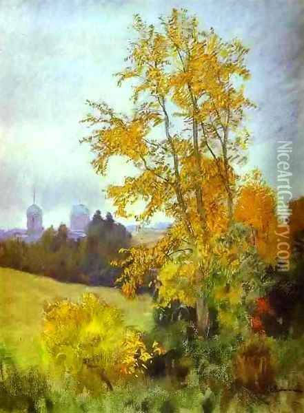 Autumn Landscape with a Church 1890 1899 Oil Painting - Isaak Ilyich Levitan