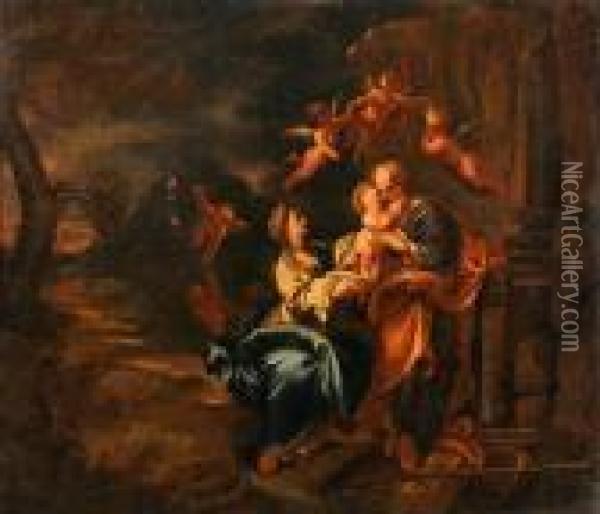 La Sacra Famiglia Oil Painting - Angelo Solimena