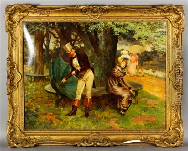 Lady And Man In Park Oil Painting - Henry Gillard Glindoni