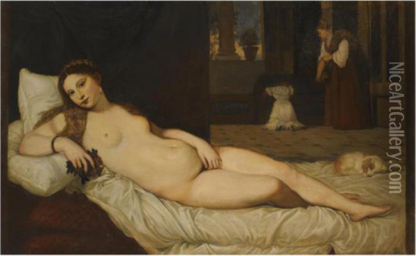 Venus Of Urbino Oil Painting - Tiziano Vecellio (Titian)