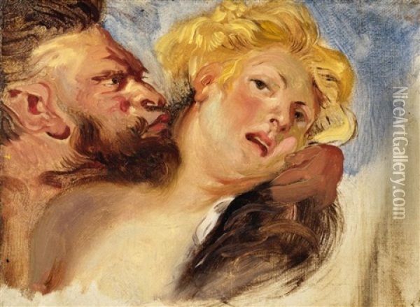Satyr And Nympf (after Peter Paul Rubens) Oil Painting - Eugene Delacroix