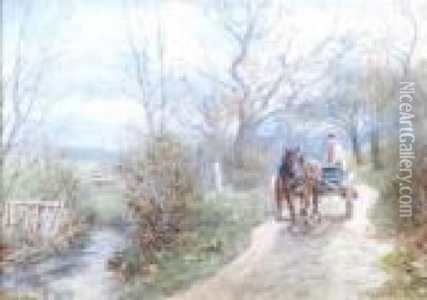 Horse And Cart On A Country Lane Oil Painting - Walter Duncan