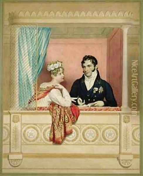 Princess Charlotte Augusta of Wales 1796-1817 and Prince Leopold of Saxe Cobourg Gotha 1790-1865 in their Box at Covent Garden Oil Painting - George Dawe