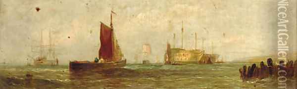 Shipping in choppy waters; and Shipping in the mouth of an estuary Oil Painting - William Calcott Knell
