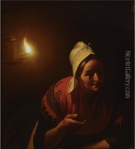 Conversation By Candlelight Oil Painting - Petrus van Schendel