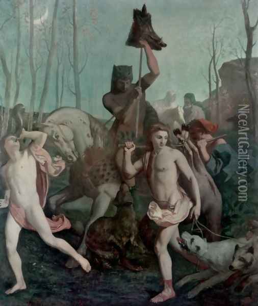 The return of the hunt Oil Painting - Pierre-Cecile Puvis De Chavannes