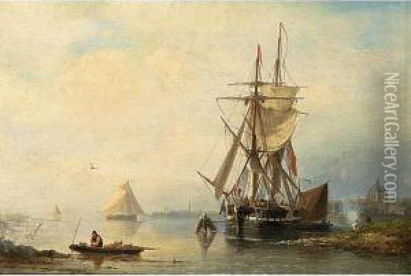 Shipping In An Estuary Oil Painting - Nicolaas Riegen