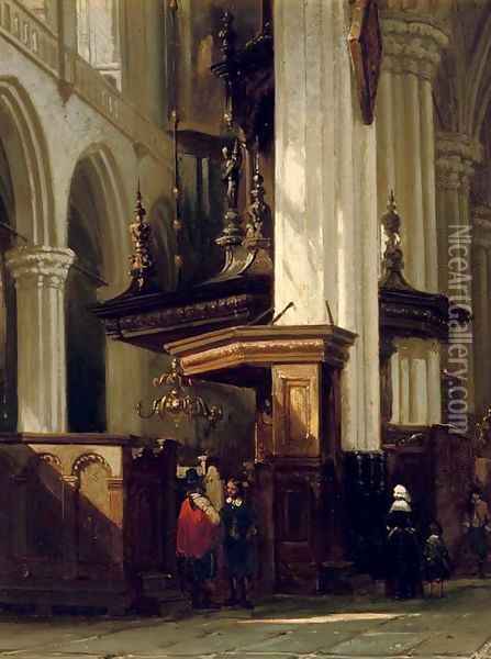 The interior of the Nieuwe Kerk, Amsterdam Oil Painting - Cornelis Springer