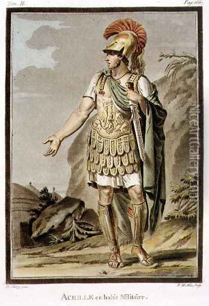 Achilles in Armour, costume for 'Iphigenia in Aulis', from Volume II of 'Research on the Costumes and Theatre of All Nations' Oil Painting - Philippe Chery