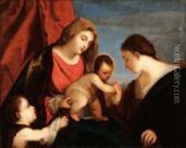 Madonna Bimbo, San Giovannino E Santa Caterina Oil Painting - (Alessandro) Padovanino (Varotari)