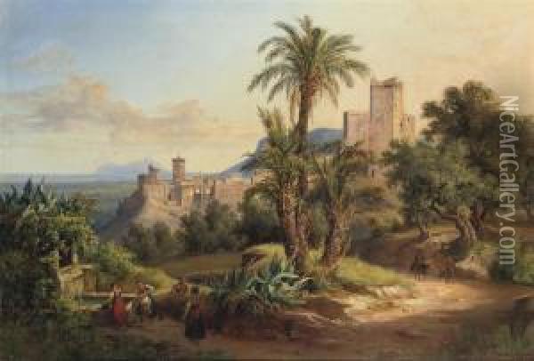 By A Fountain In The Roman Campagna Oil Painting - Ernst Willers