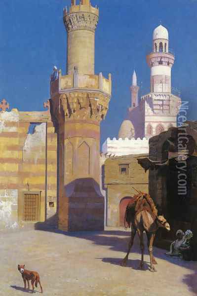 Une Journee Chaud Au Caire (Devant La Mosquee) (A Hot Day in Cairo (In front of the Mosque)) Oil Painting - Jean-Leon Gerome