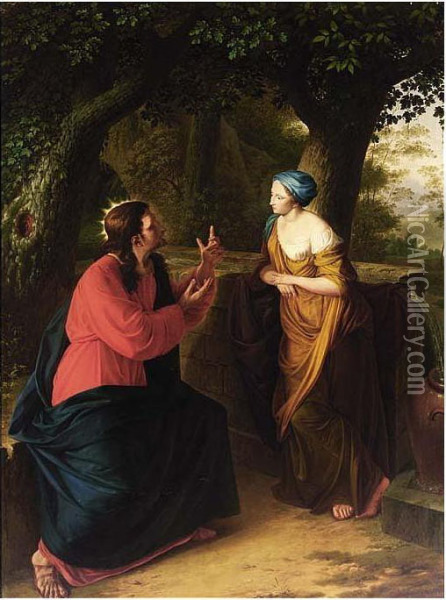 Christ And The Woman Of Samaria Oil Painting - Ernst Friedrich Bussler