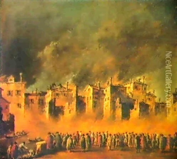 The Fire In The San Marcuola, Venice, December 28, 1789 Oil Painting - Giacomo Guardi