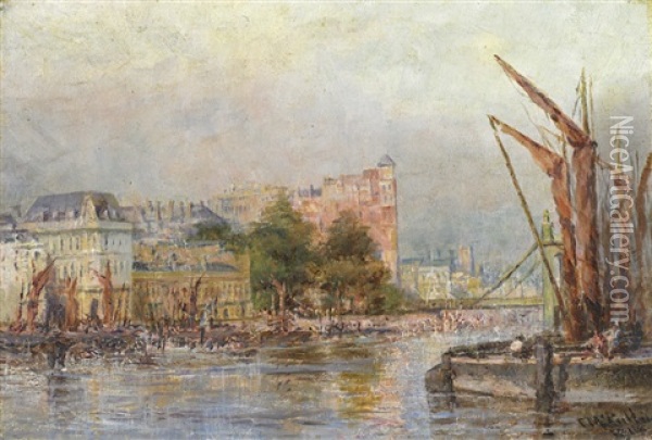 Barges, Pool Of London Oil Painting - Frederick McCubbin