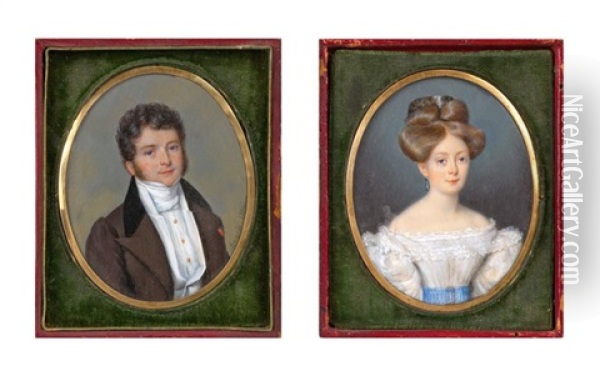 Le Chevalier Jean Louis Nairac Et Madame Suzanne Nairac (2 Works) Oil Painting - Pierre Edouard Gautier dagoty
