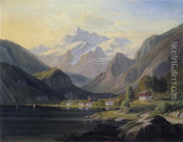 Gebirgslandschaft Mit See In Der Schweiz Oil Painting - Jens Peter (I.P.) Moeller