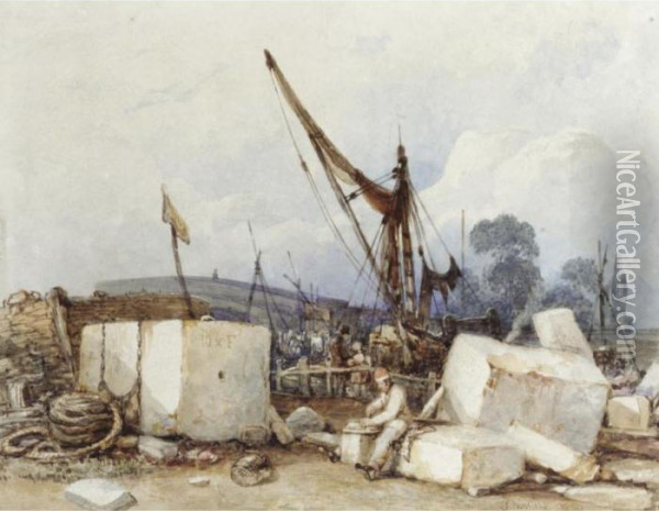 A Stonemason's Yard Oil Painting - William Clarkson Stanfield