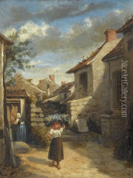 Idyllische Dorfleben (pair) Oil Painting - Henri Louis Aime Pottin