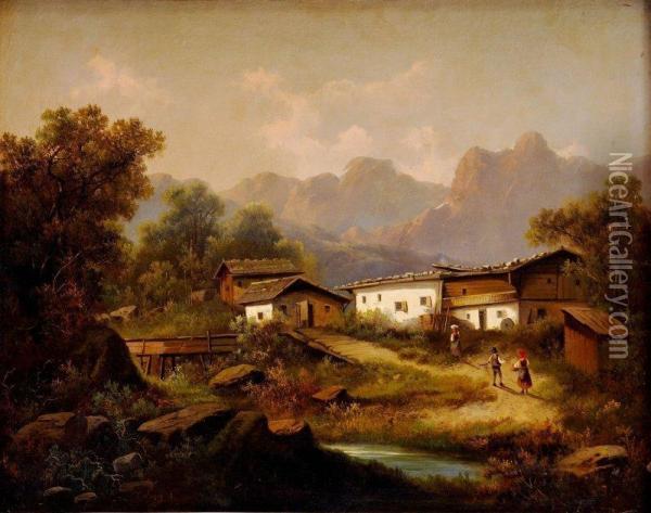 Alpska Krajina Oil Painting - Albert Lang